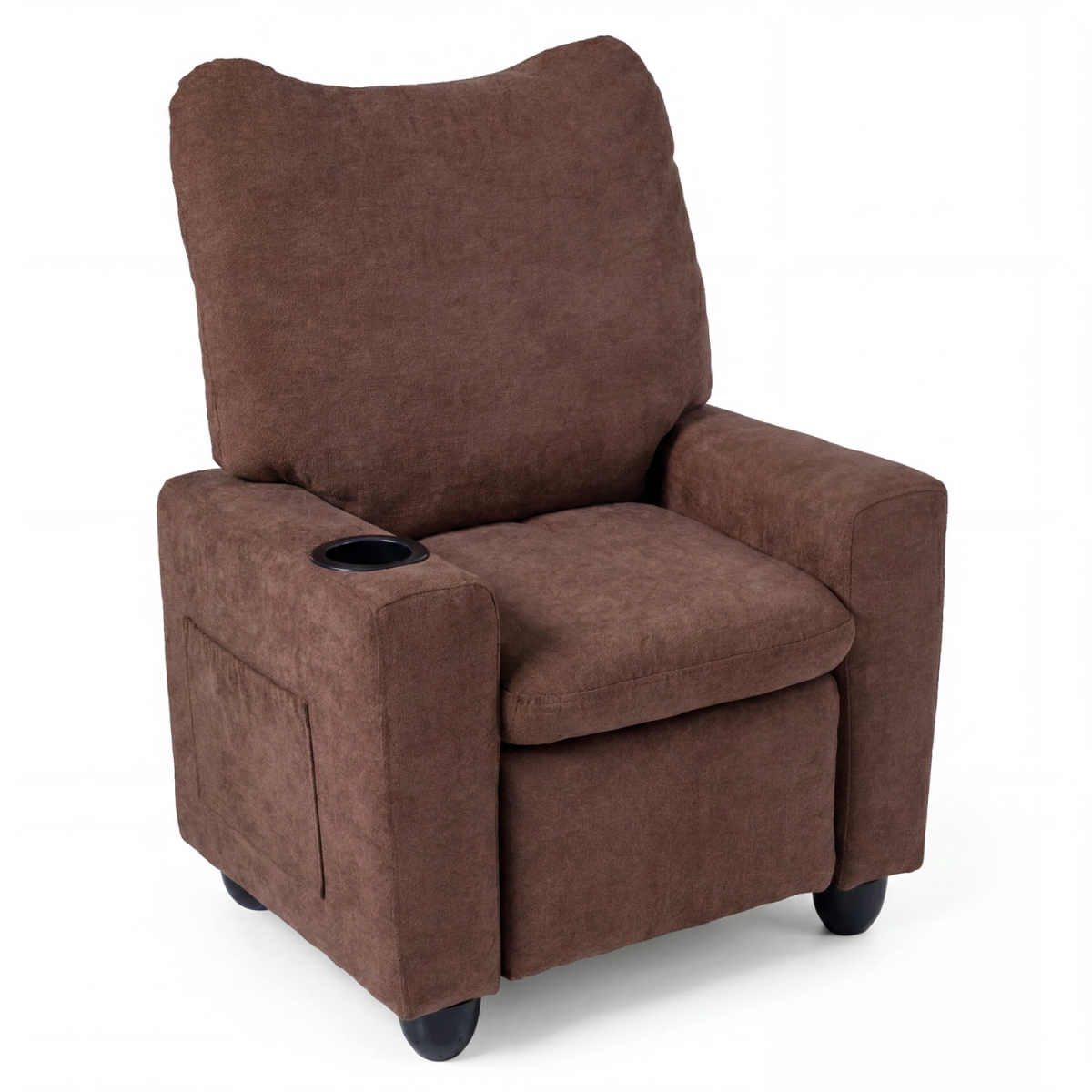 HY10503BN Kids Recliner Toddler Single Sofa with Adjustable Footrest & Cup Holder - Brown