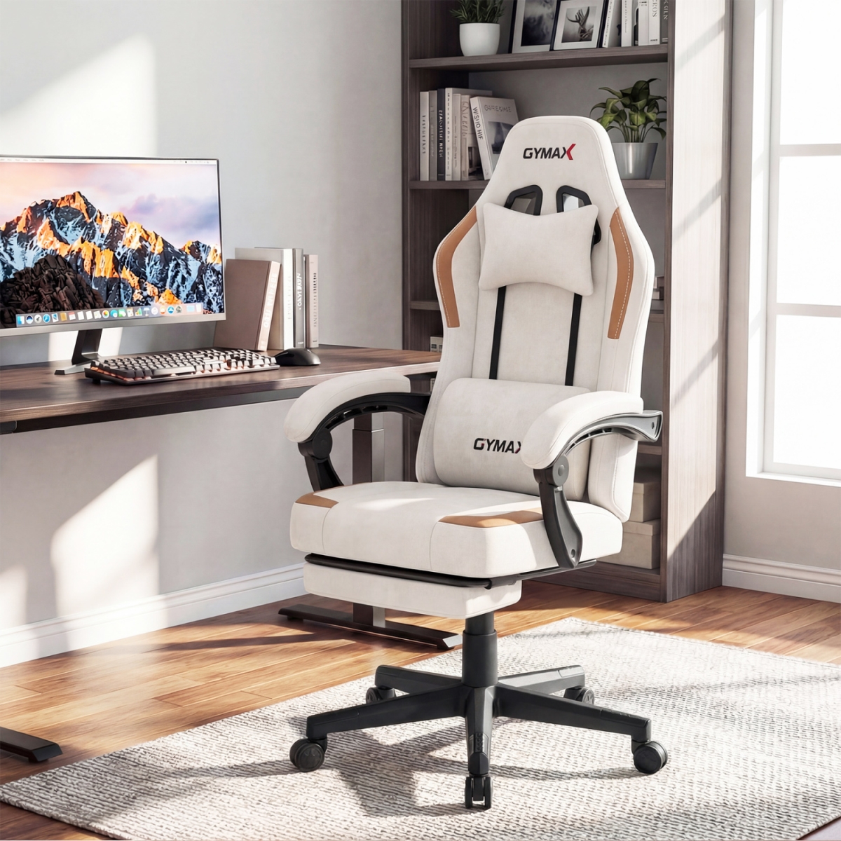 CB11168BE Ergonomic Video Game Chair with Headrest for Home Office - Beige