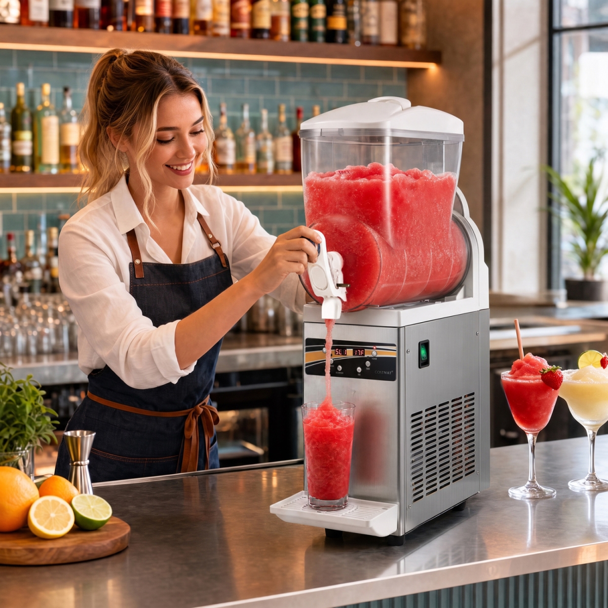 FP11249US-SL 507 oz Commercial Slushy Machine Single Tank No Ice Needed - Silver
