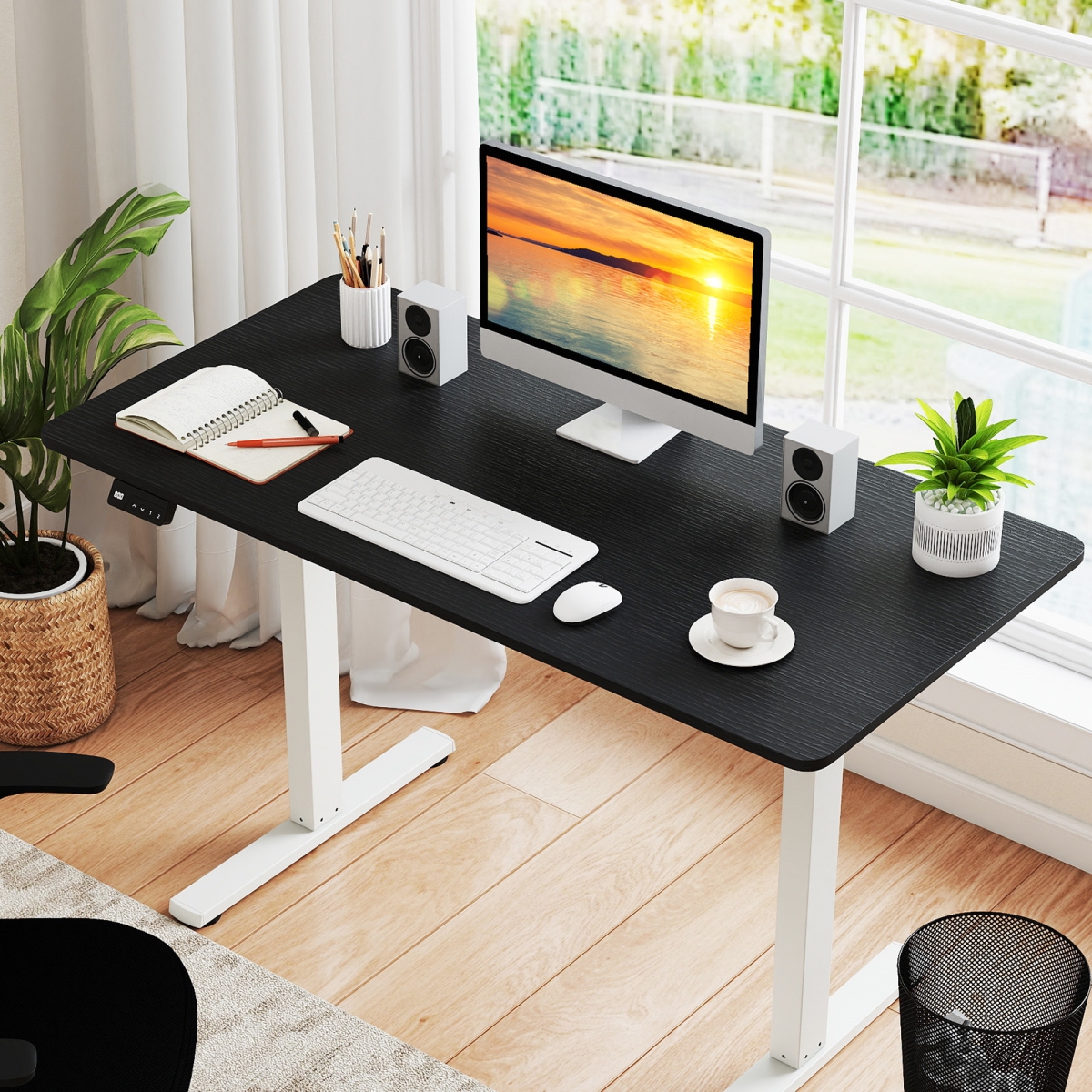 JV13244DK-T Electric Standing Desk with LED Display & 2 Memory Height Settings - Black