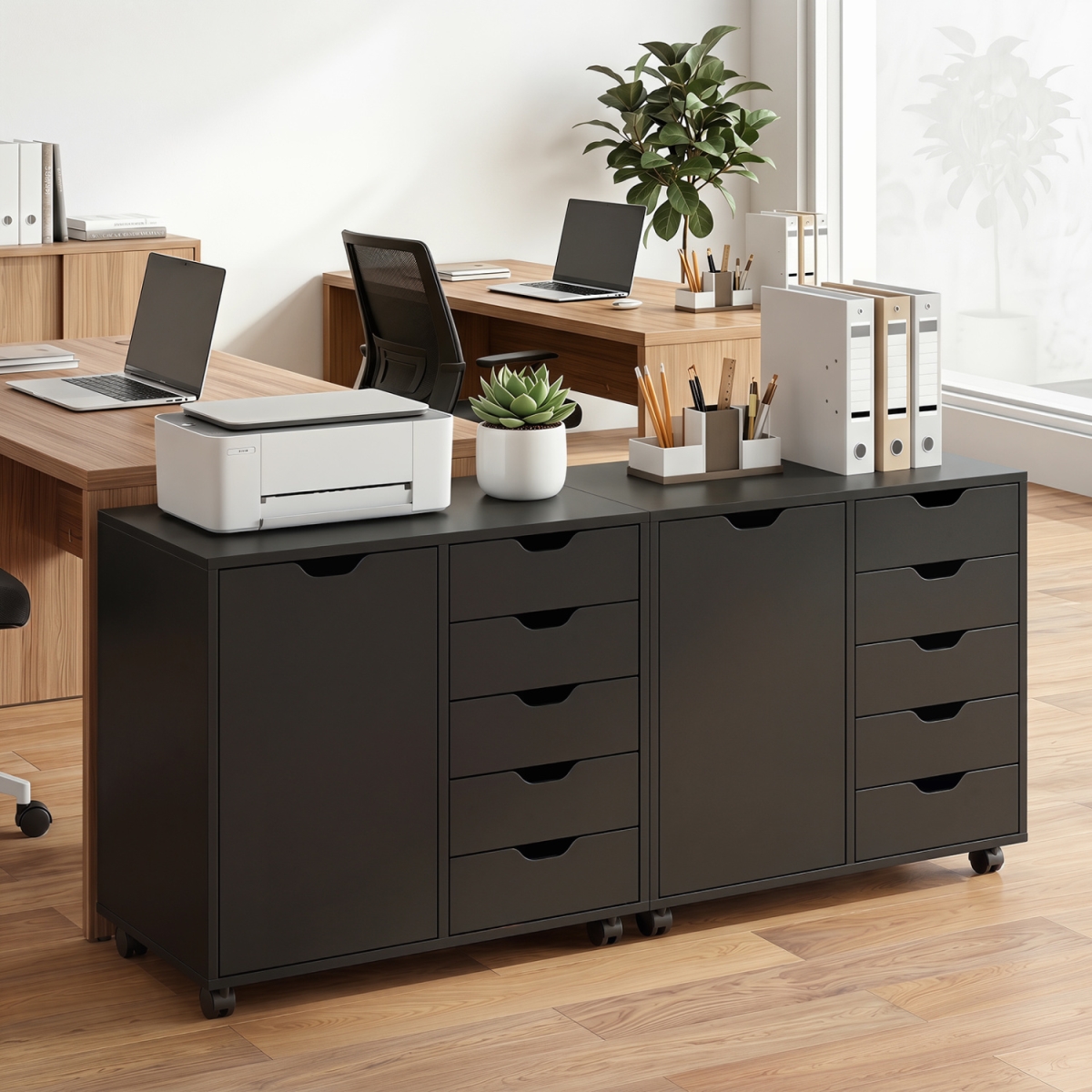 JV14170BK 5 Drawer Storage Cabinet on Wheels with Adjustable Shelf - Black