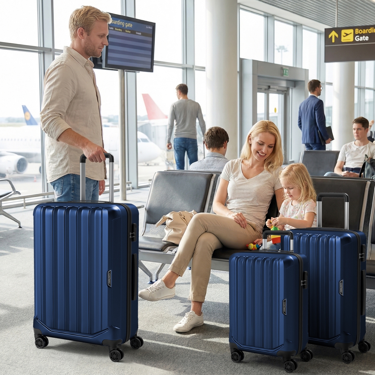 BL10021NY 20-24-28 in. Lightweight Hard-Side Luggage Set with 3-Digital Lock - Navy - 3 Piece