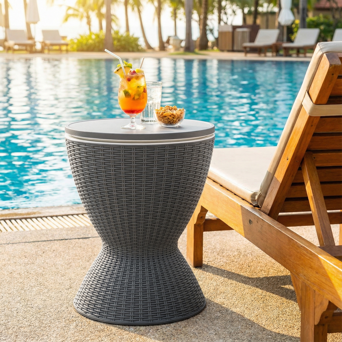 OP70810GR Outdoor Rattan Bar Table with Extendable Tabletop - Gray - 3 Piece