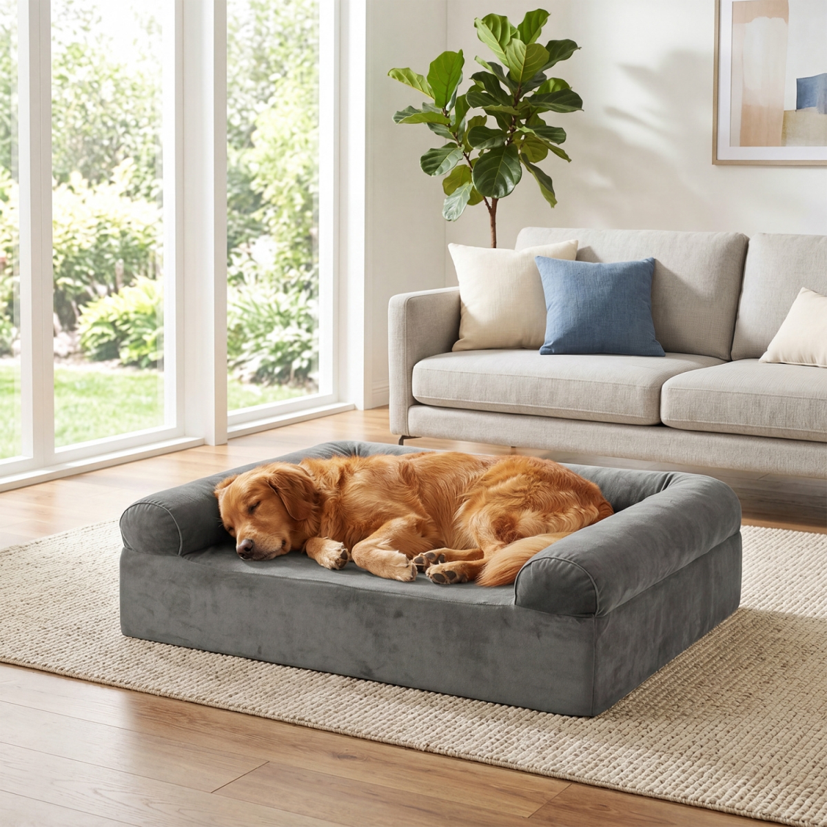 PU10131GR Cooling Gel Memory Foam Dog Bed for Medium Dogs with Washable Cover - Dark Gray