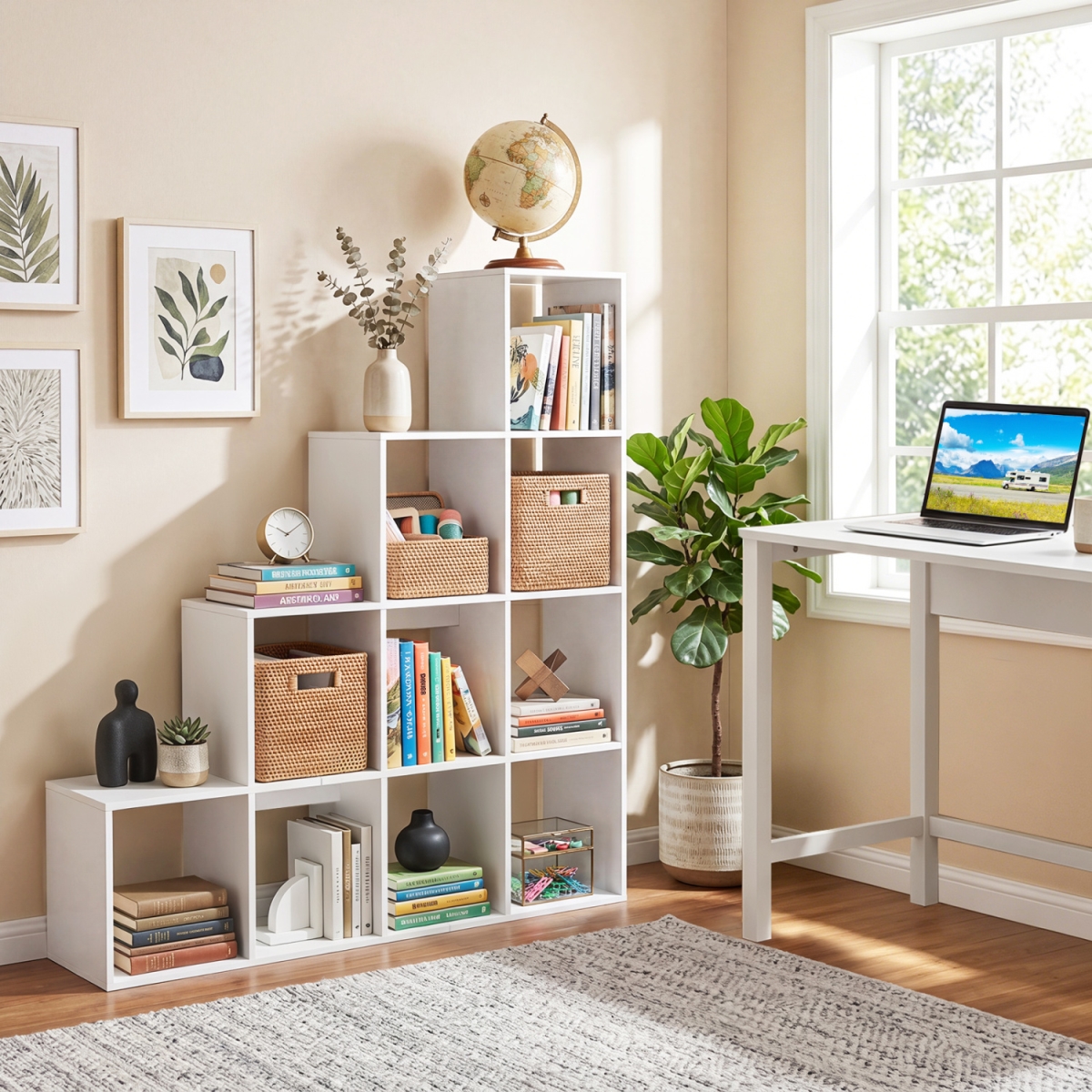 CB11110WH 4-Tier Bookshelf with 2 Anti-Tipping Kits for Home Office - White