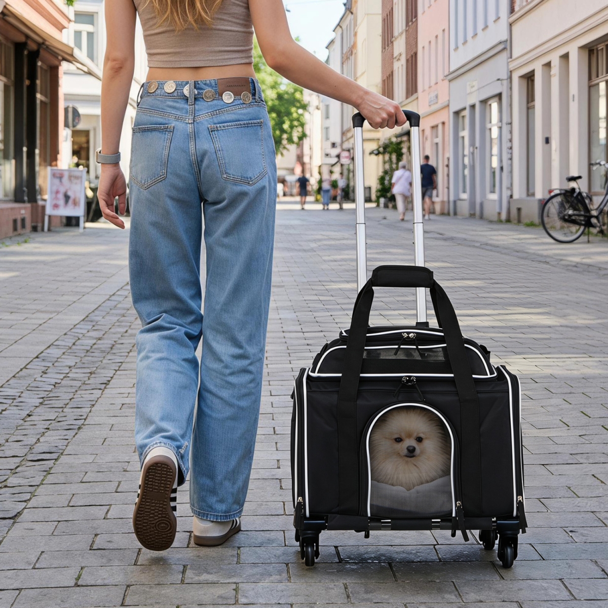 PV10617DK Foldable Pet Carrier with Wheels Airline Approved Rolling Cat & Dog Carrier - Black