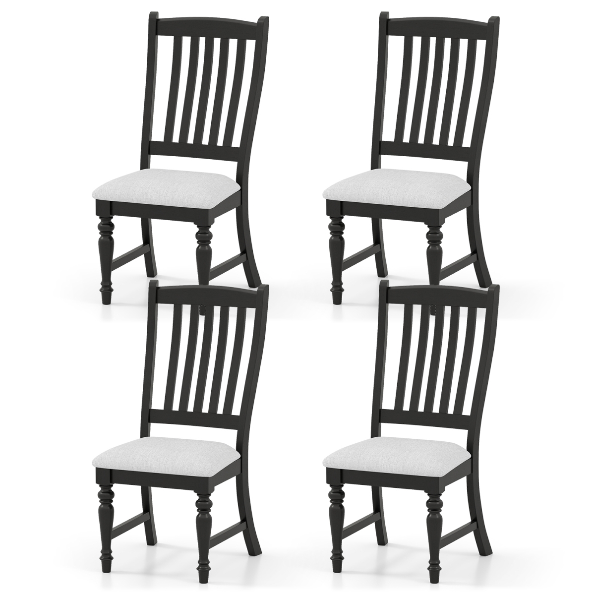 2-KC56786BK Dining Chairs Kitchen Side Chair with Solid Wood Legs - Black - Set of 4