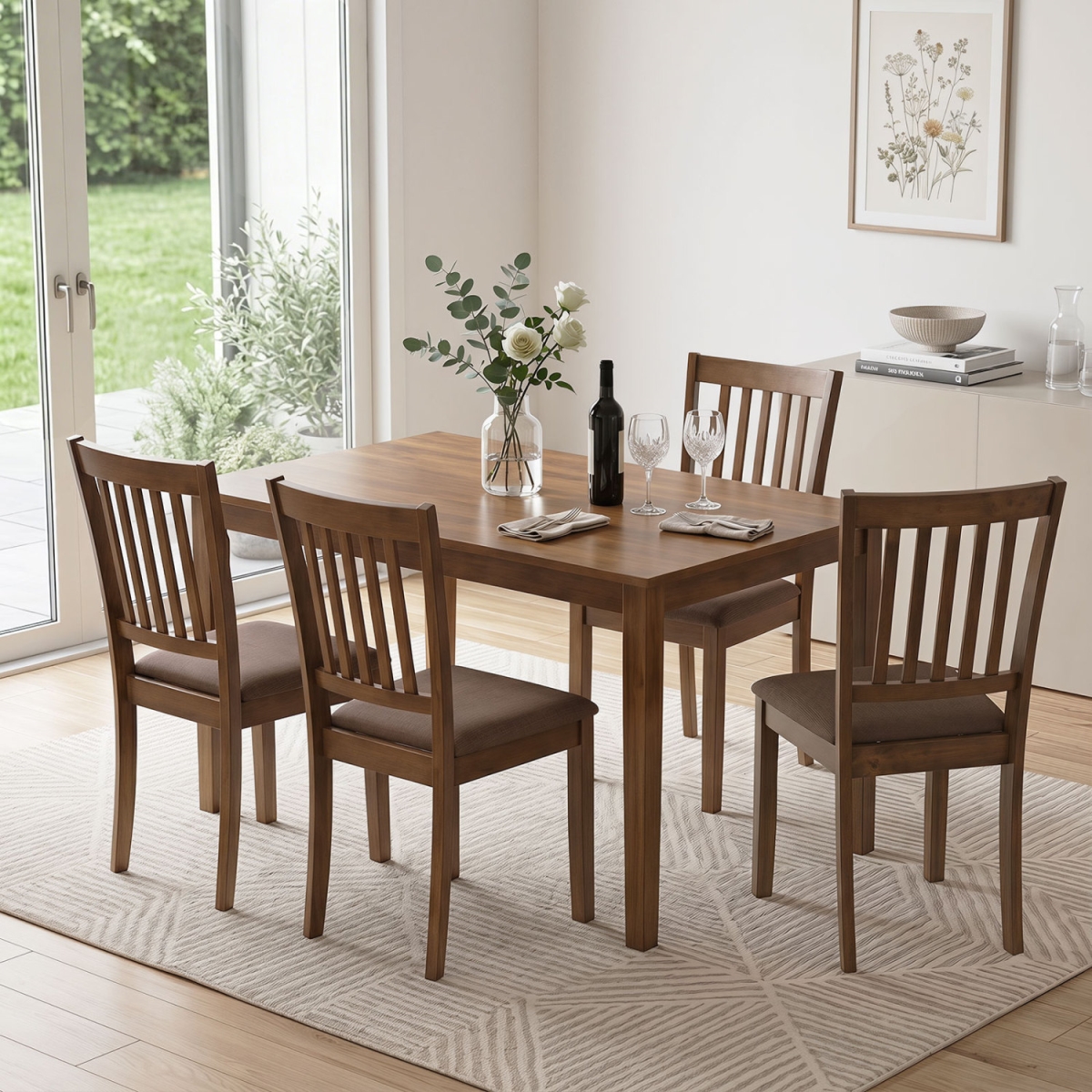 2-KC59668BN-2 Wooden Upholstered Dining Chairs with Rubber Wood Frame - Brown - Set of 4