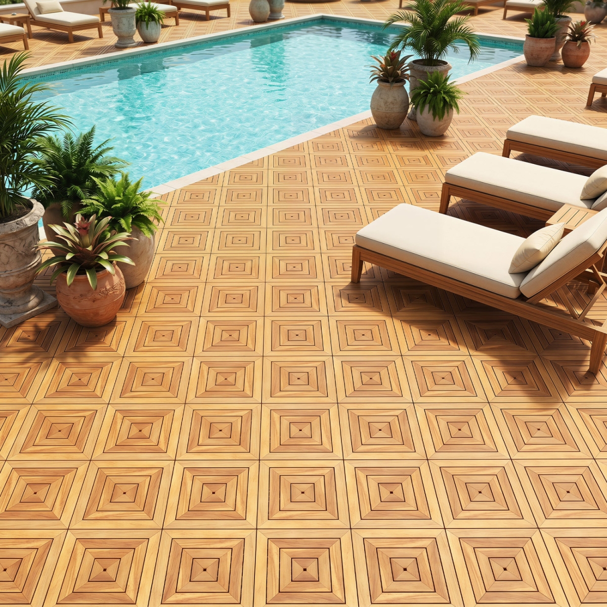 GX10018NA 12 x 12 in. Acacia Wood Interlocking Deck Tiles with Waterproof Design - Natural - 24 Piece