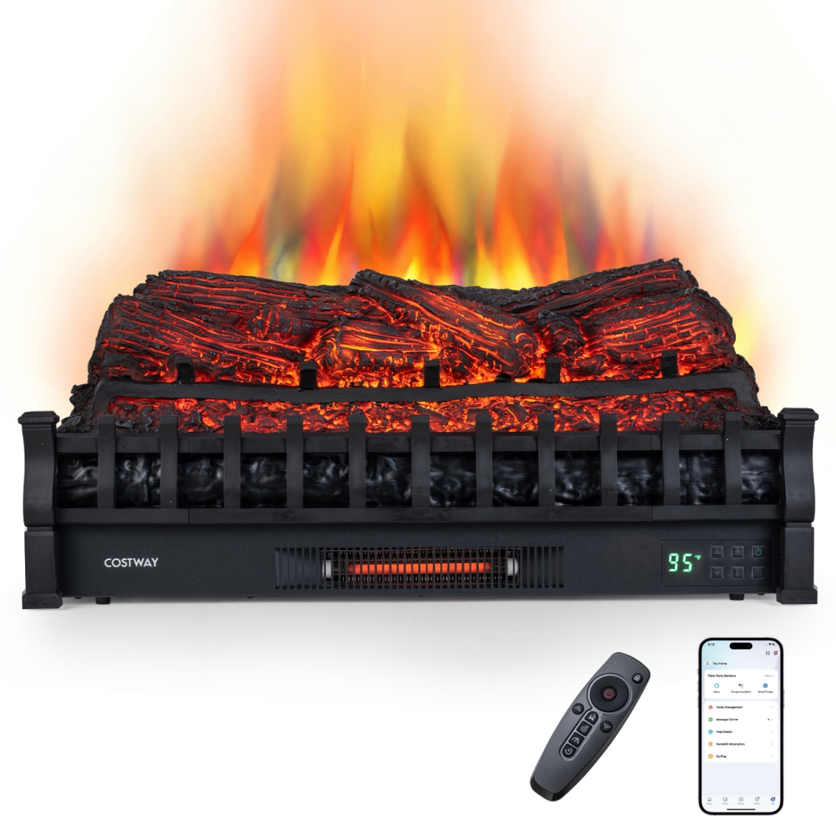FP11286US-BK 30 in. Wi-Fi Fireplace Insert Pi ood Set with App & Remote - Black
