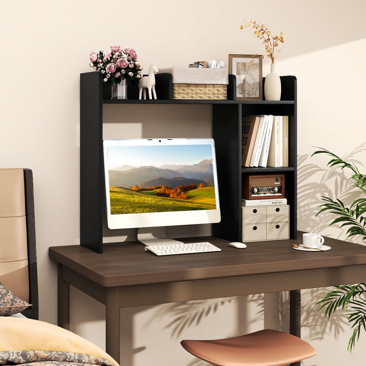 CB10654DK 3-Tier Multipurpose Desk Bookshelf with 4 Shelves - Black