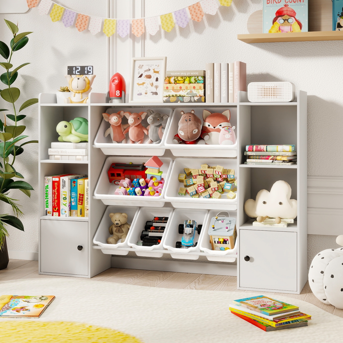 TP10465WH Kids Toy Storage & Bookshelf with Boxes & Open Shelves - White