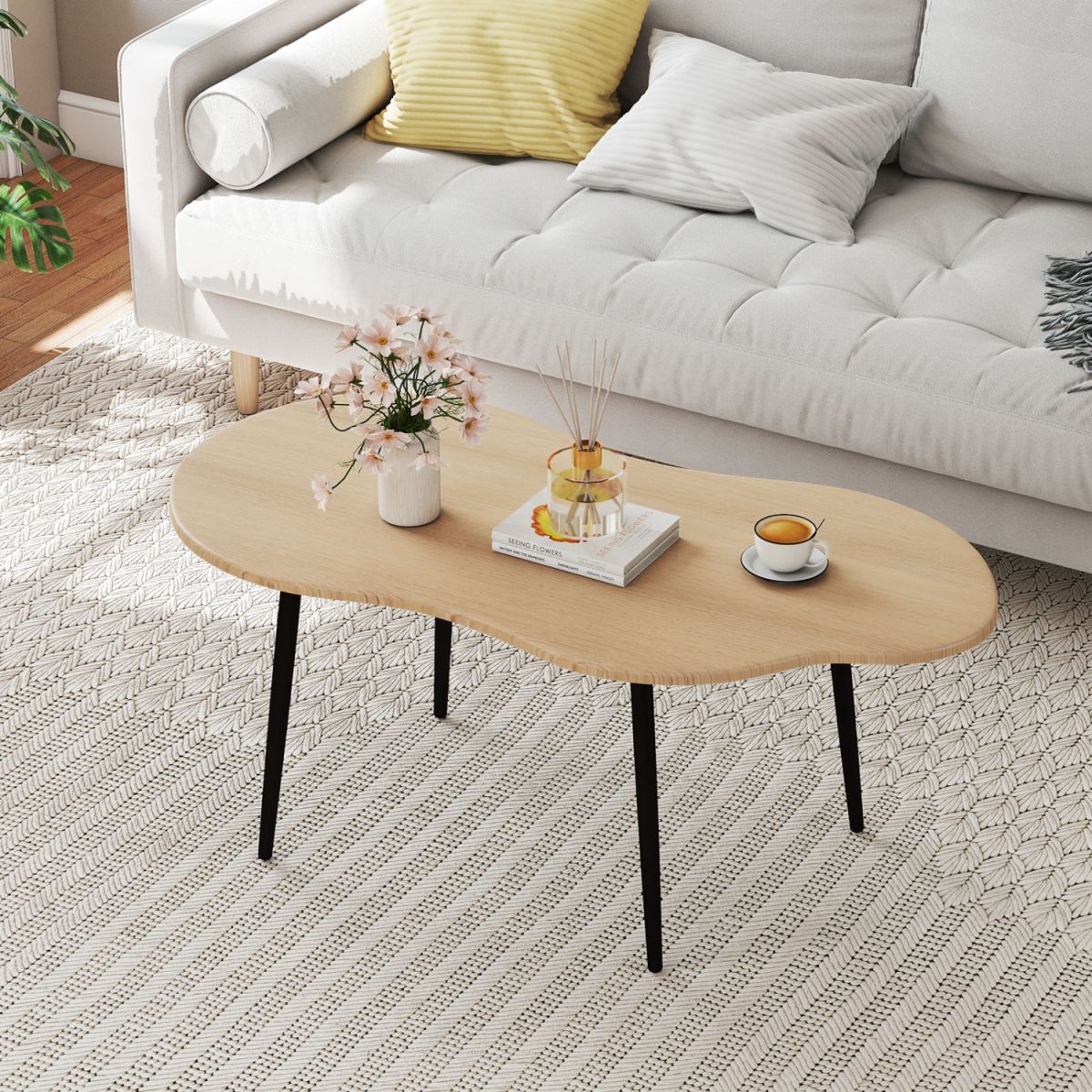 HV10972NA Cloud Shape Coffee Table 39.5 in. Irregular Center Table with Metal Frame - Natural
