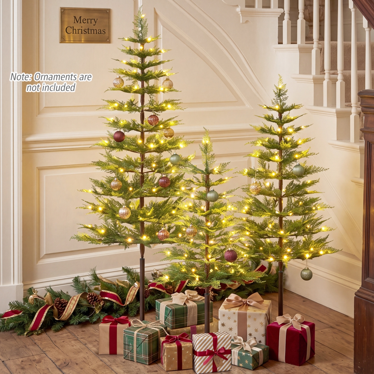 CM25710US Pre-Lit Cypress Christmas Tree with 75 Plus 142 Plus 226 PE Branch Tips & 50 Plus 70 Plus 100 LED Lights - Green - Set of 3