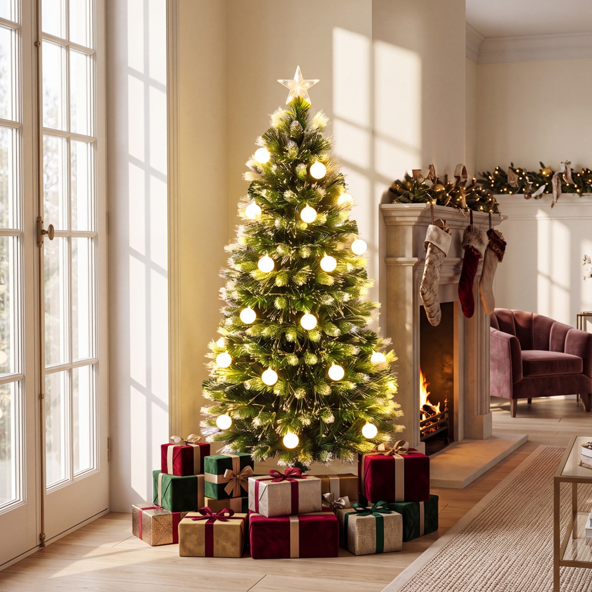 CM25748US-S 5 ft. Pre-Lit Artificial Christmas Tree with Dazzling Optical Fibers - Green