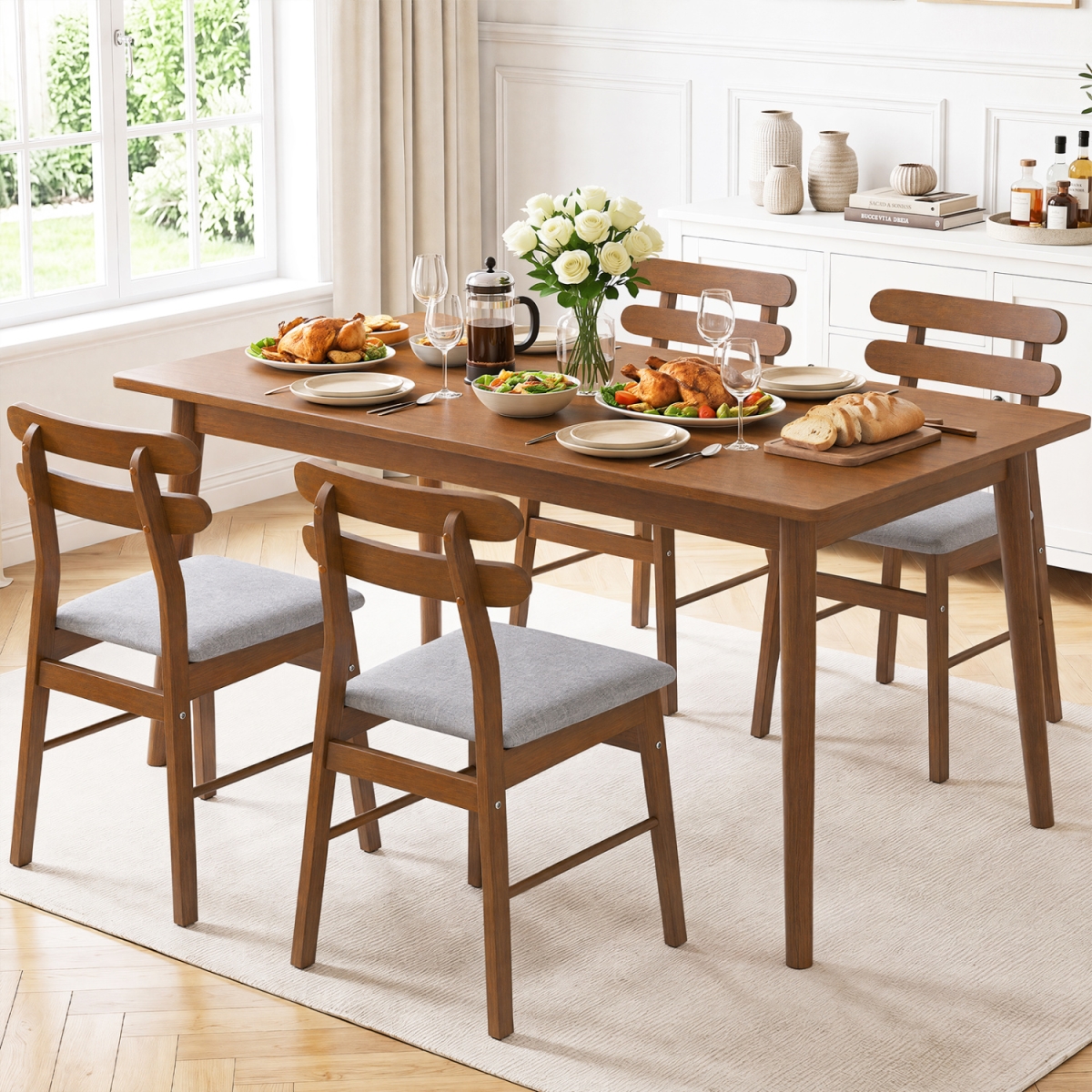 2-KC59705WN-2 Upholstered Dining Chairs with Padded Seat & Solid Wood Legs - Walnut - Set of 4