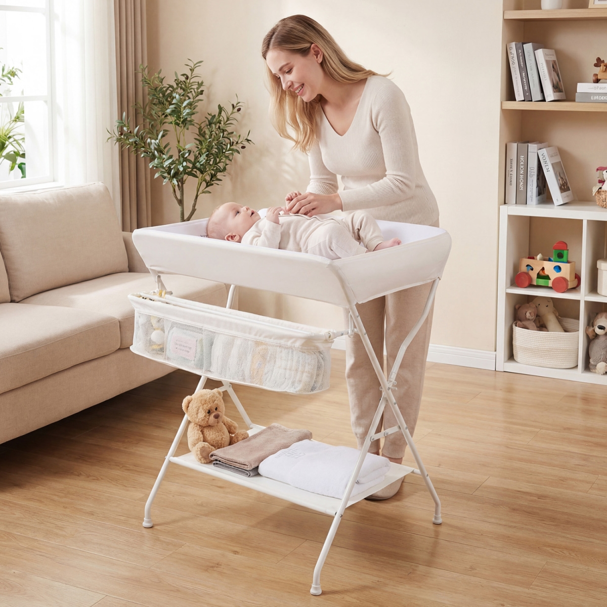 AC10003BE Baby Storage Foldable Diaper Changing Table - Beige