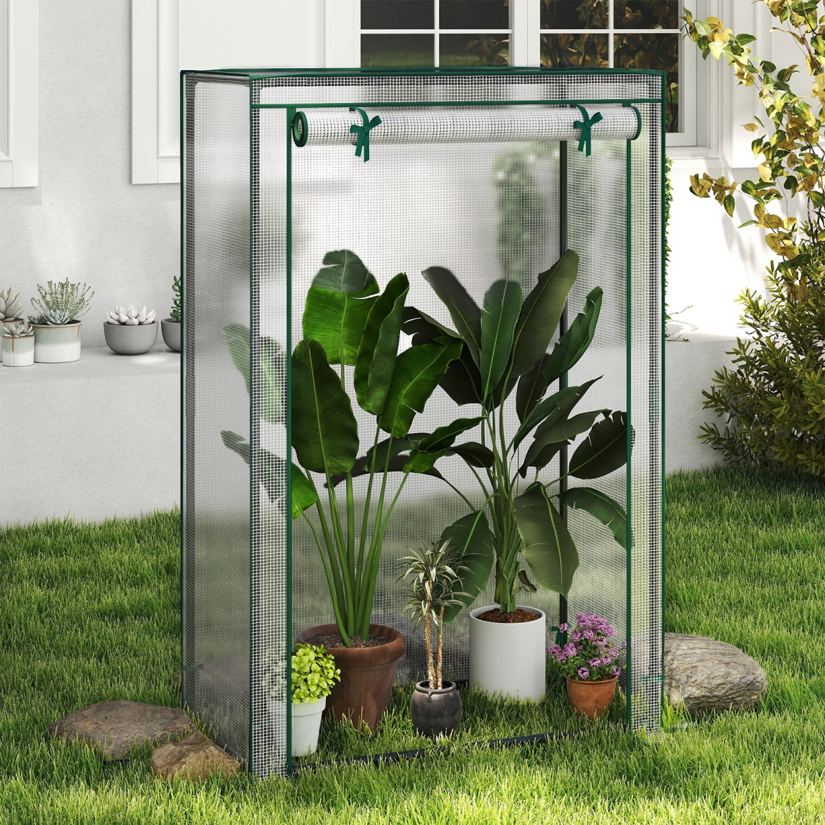GT4548WH Portable Mini Greenhouse with Roll-Up Zippered Door - White