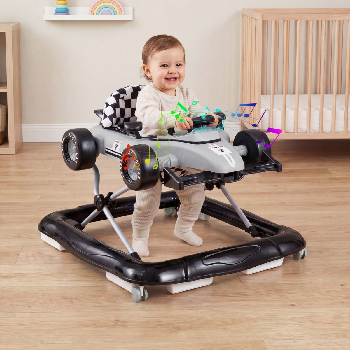 BC10273GR 4-in-1 Baby Push Walker Activity Center Height Adjustable with Music Box - Gray