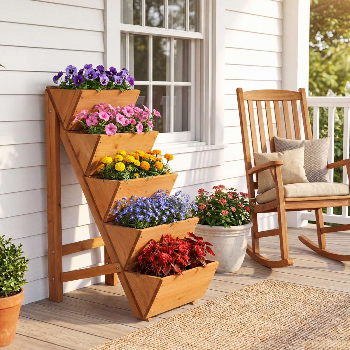 GT4655OR 5-Tier Vertical Raised Garden Bed Wood Elevated Planter Box with Legs - Orange