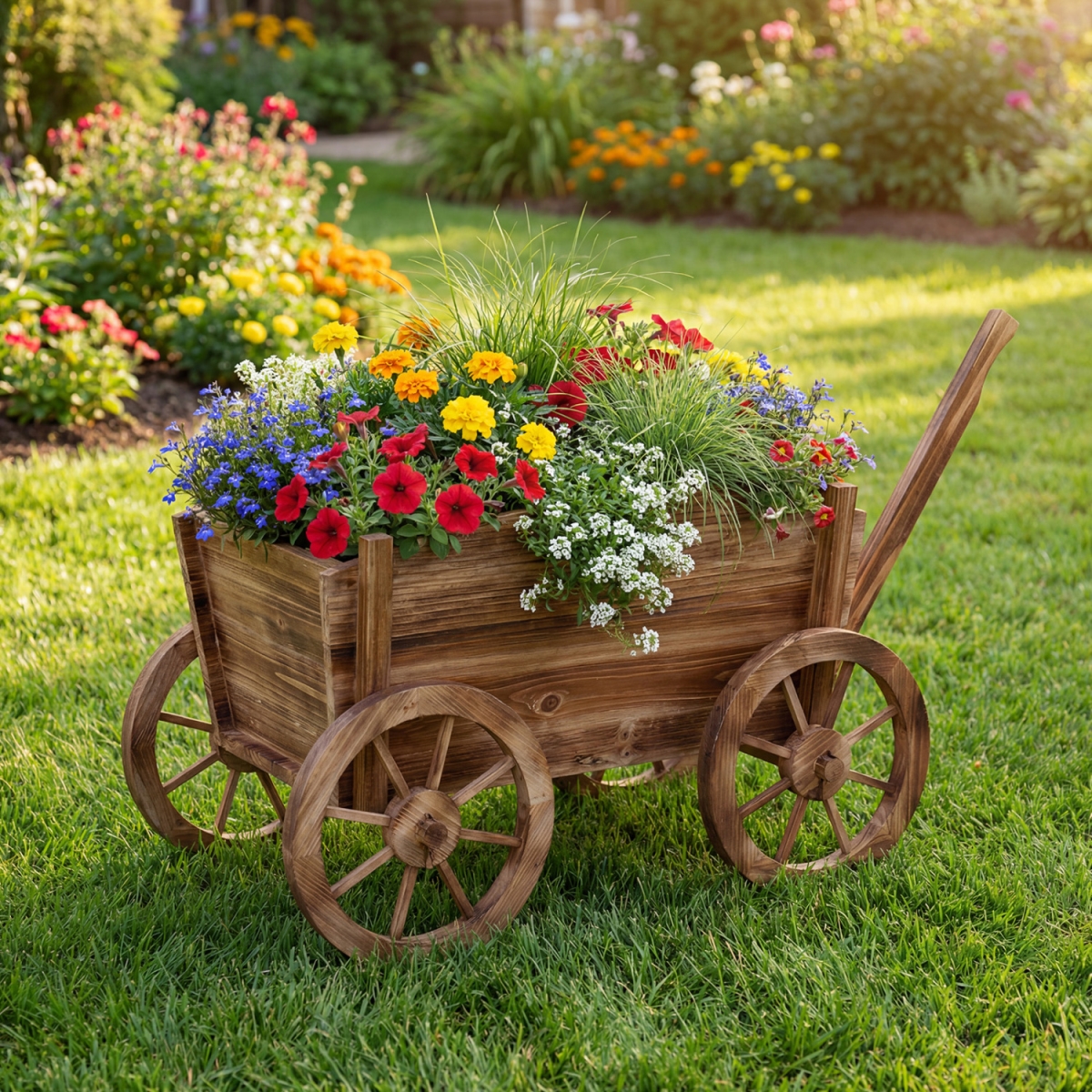 HZ10420CF Rustic Rolling Flower Pot Stand with Wheels & Handle - Coffee