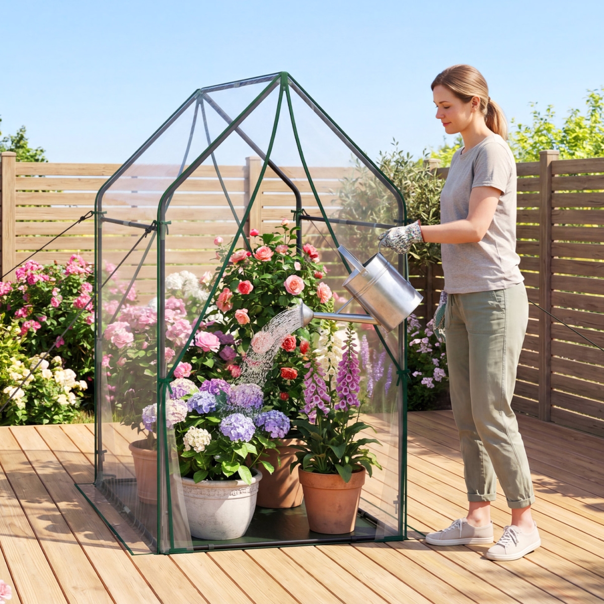 GT4825WH-C Mini Green House Metal Frame with Waterproof Bottom Mat & Wind Ropes - Clear - Extra Large