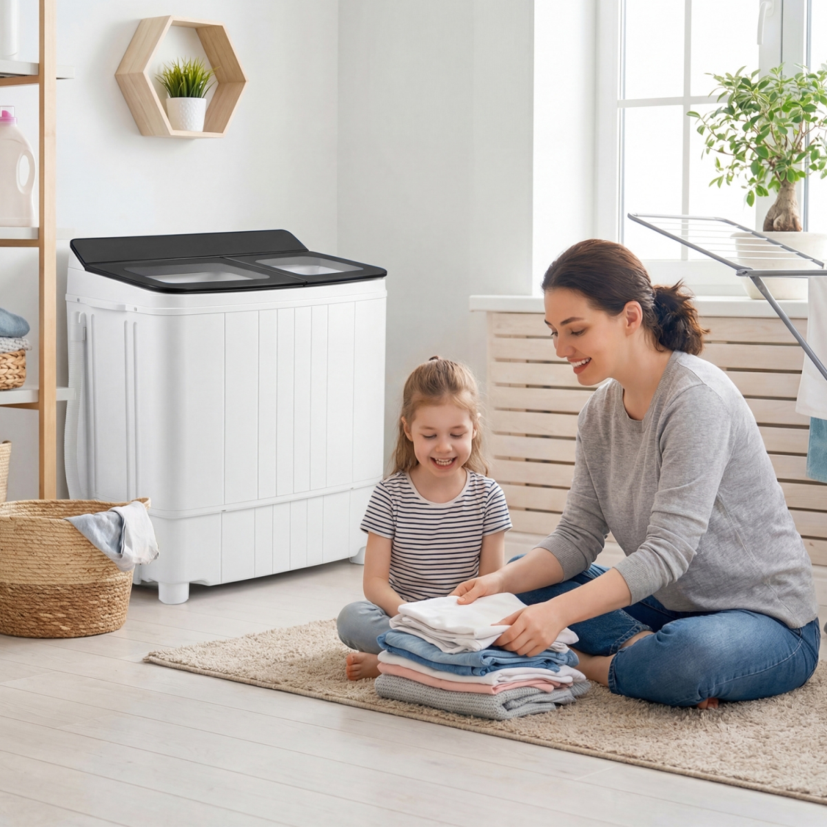 FP11068US-GR Portable 18 lbs Mini Laundry Washing Machine with 11 lbs Washer - Gray