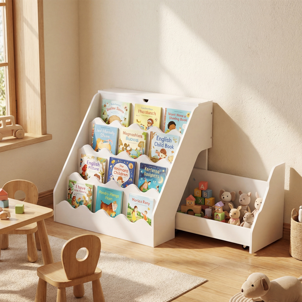 HY10546WH 2-in-1 Kids Bookshelf & Toy Storage Organizer - White
