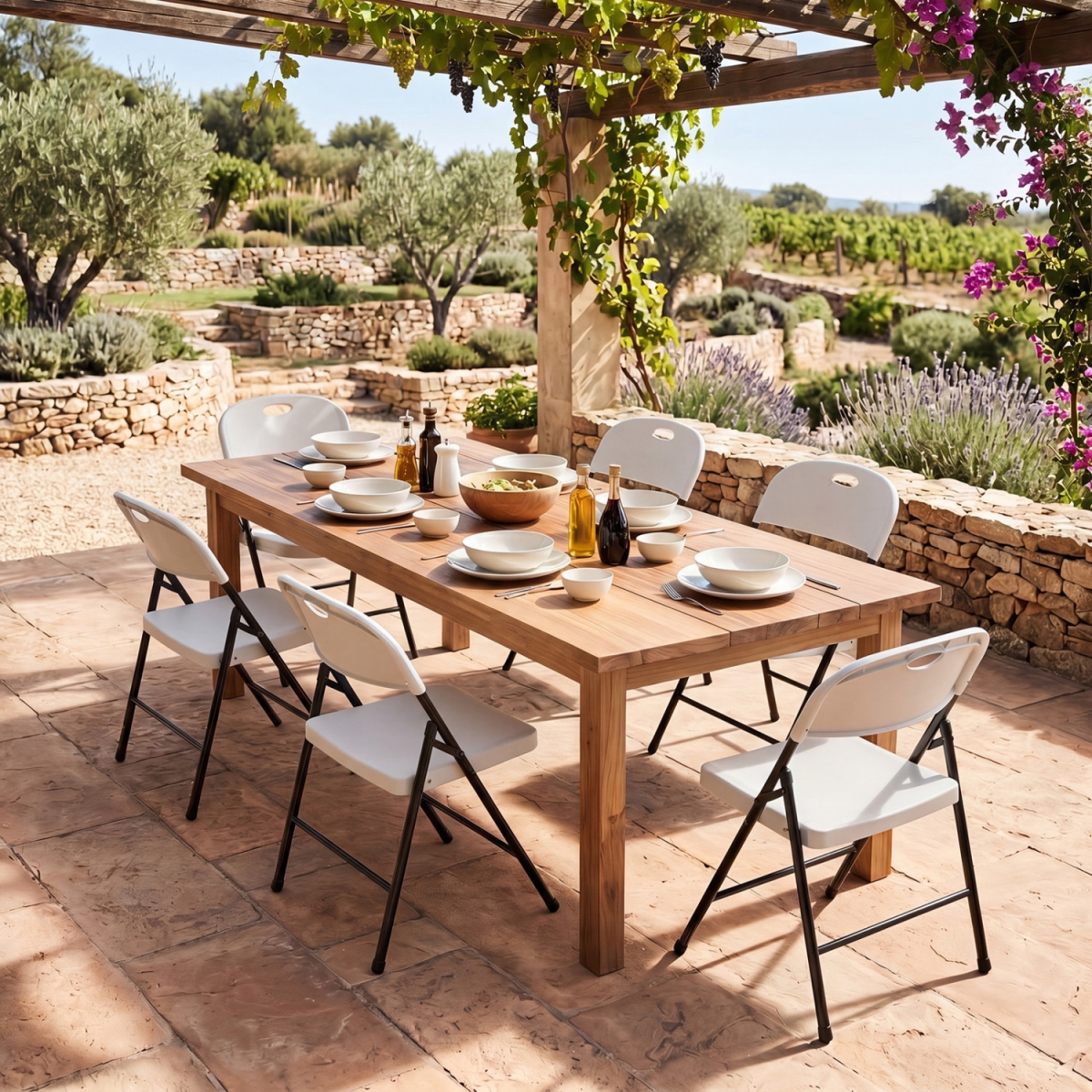 JV14598WH-6 Foldable Plastic Dining Chairs with Ergonomic Backrest - White - Set of 6