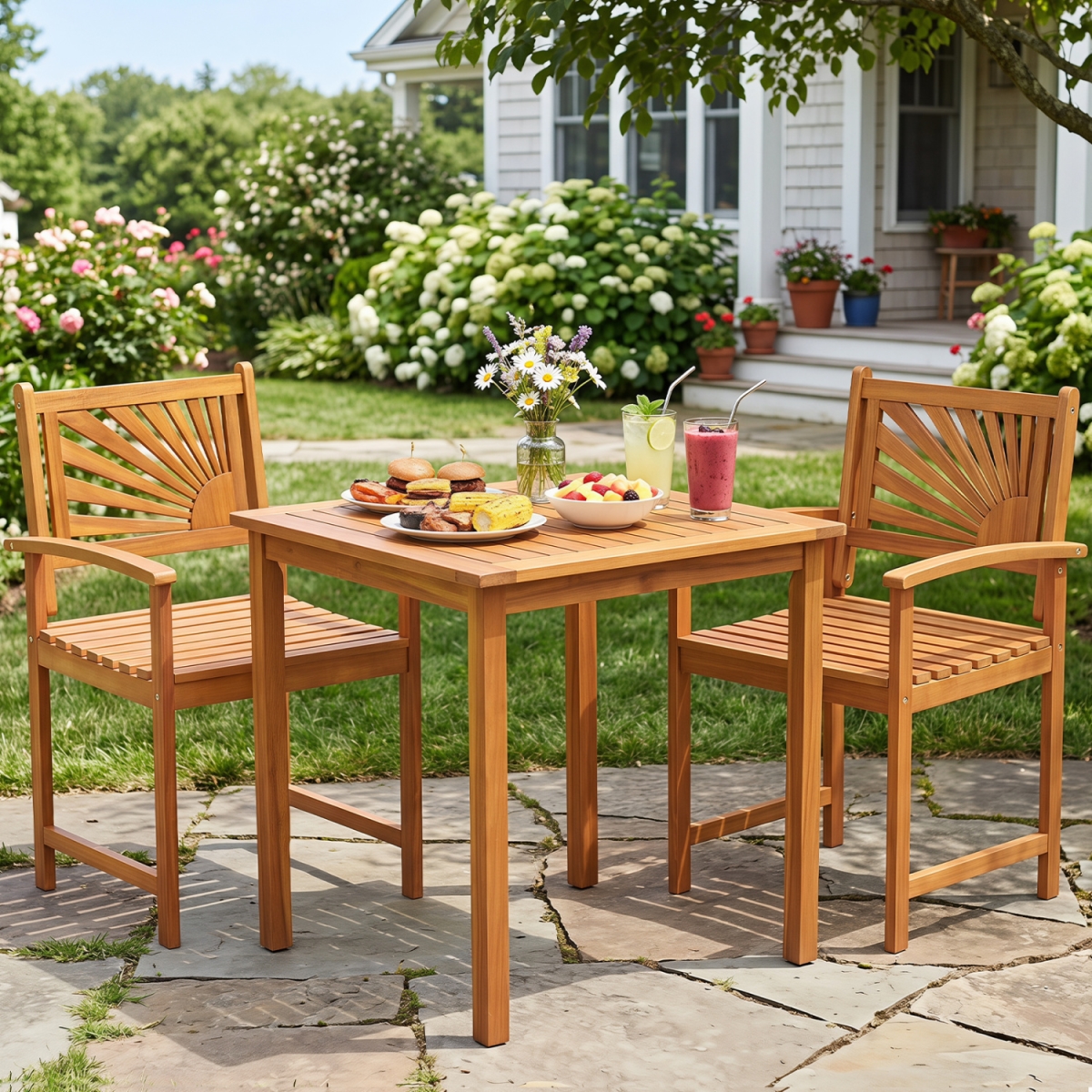 JV14676-3 Outdoor Acacia Wood Dining Chairs - 3 Piece