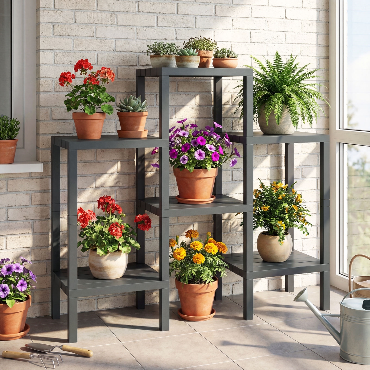 JZ10424GR 6-Tier Plastic Modular Storage Shelves for Living Room & Kitchen - Gray