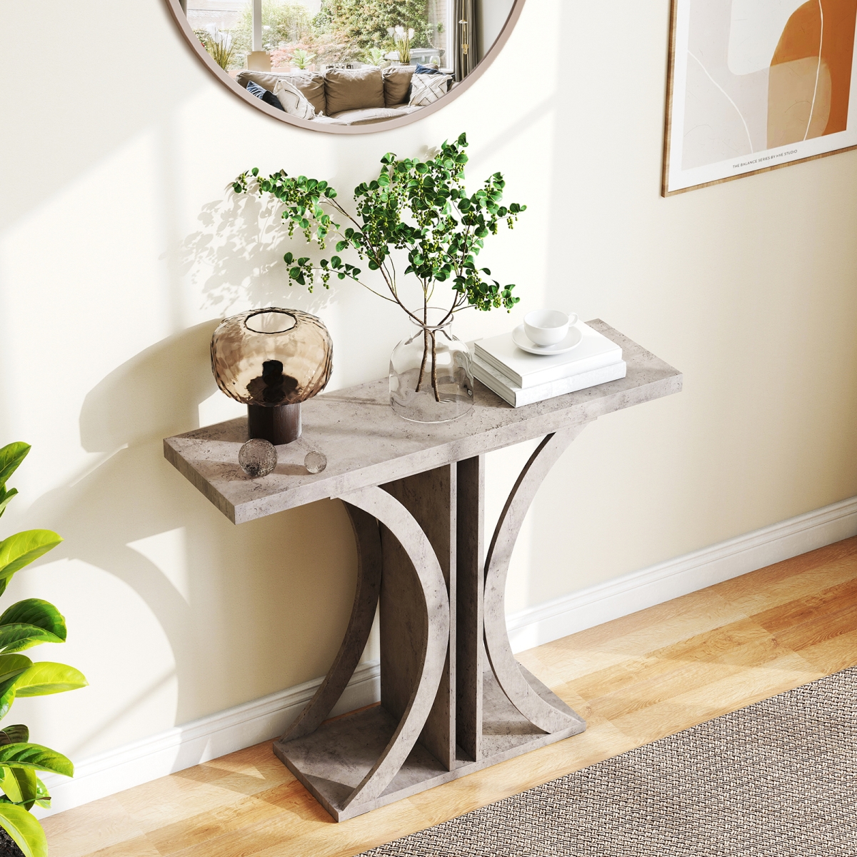 JV12574GR Console Table 39.5 in. Rectangular Entryway Table with Geometric Frame - Gray