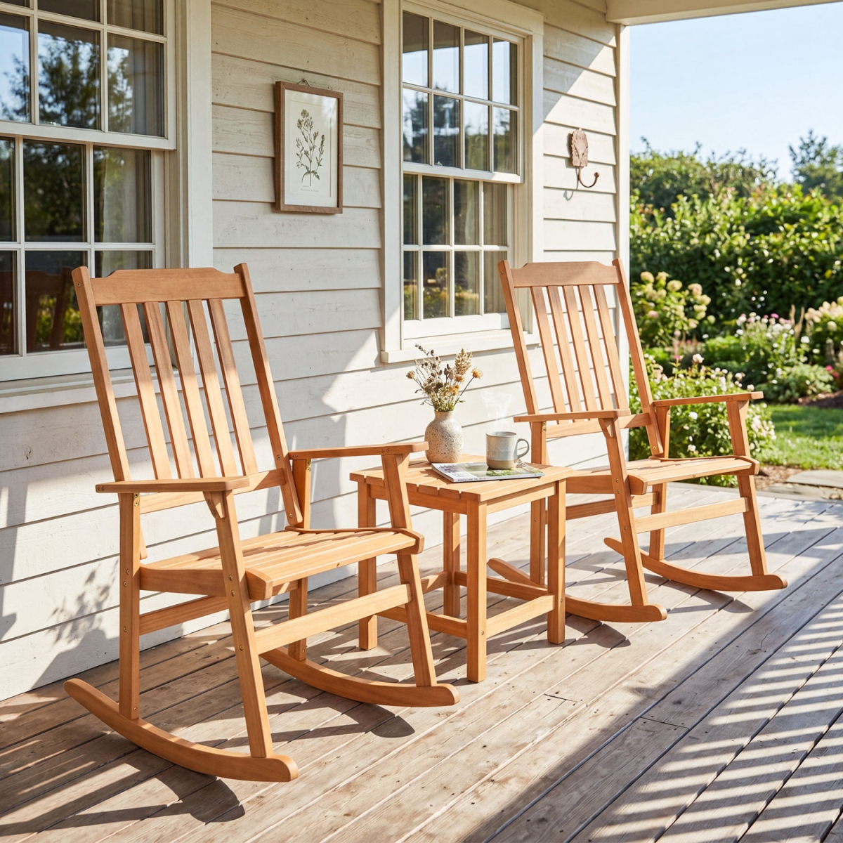 HW76050OR-2 Acacia Wood Oversized Rocking Chair with High Back & Armrests for Outdoor - Natural