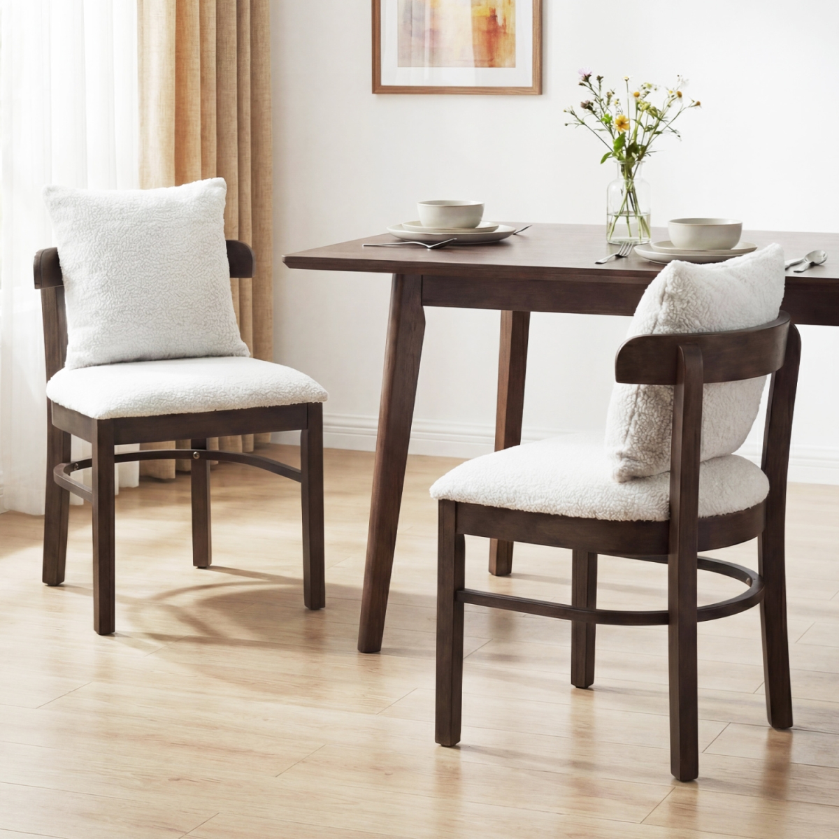 KC59283GR-2 Fabric Upholstered Wood Dining Chairs with Removable Pillow - Gray - Set of 2