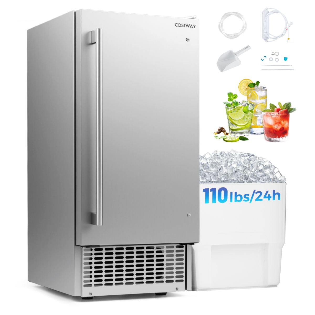EP25961US Commercial Ice Maker with 25 lbs Storage Capacity for Home Bar Cafe - Silver