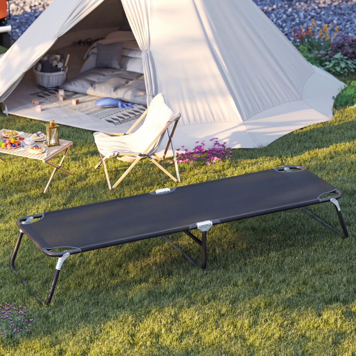 NP12402BK Outdoor Folding Camping Bed for Sleeping Hiking Travel - Black
