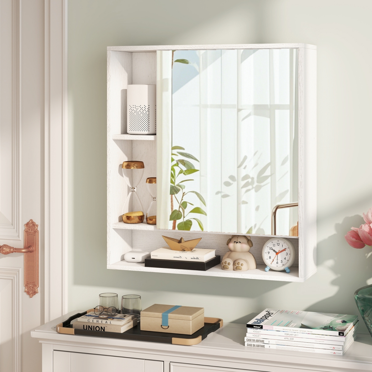 JV13907BS Wall Mounted Bathroom Cabinet with Mirror Single Door - White