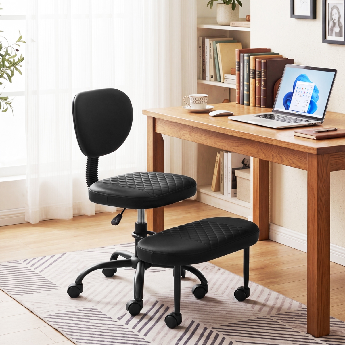 JV14327DK Ergonomic Cross Legged Office Chair with Height-Adjustable Seat - Black