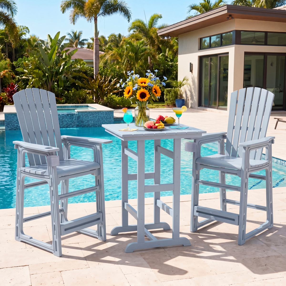 NP13810GR-1 Outdoor 29 in. Height Bar Stool with Backrest & Armrests - Gray