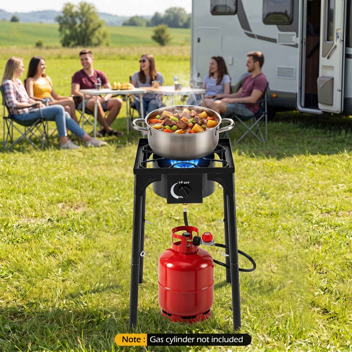 NP13836DK 1 Burner Propane Stove 80000 BTU with Adjustable Regulator & Hose for Camping BBQ - Black