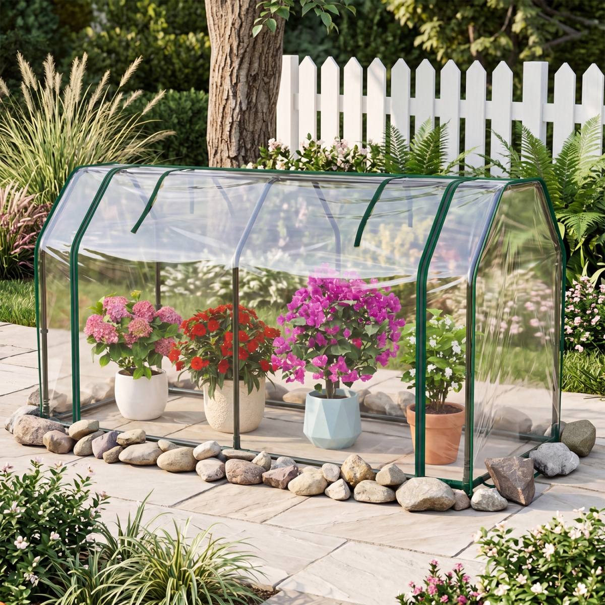 GT4296TM Portable Mini Greenhouse with PE Cover & Zippered Door for Vegetables - Green