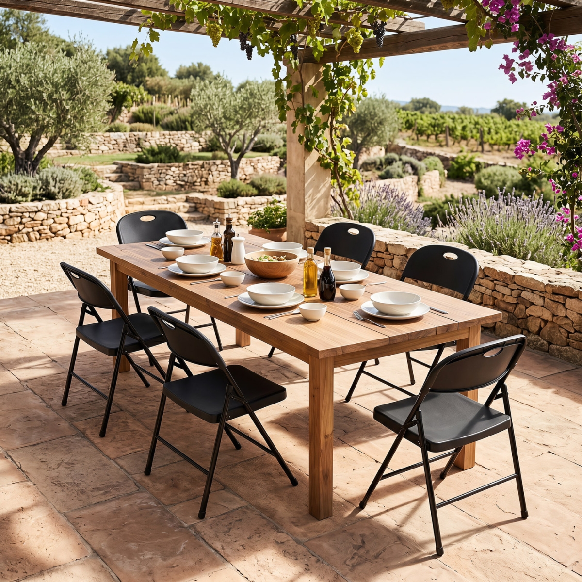 JV14598DK-6 Foldable Plastic Dining Chairs with Ergonomic Backrest - Black - Set of 6