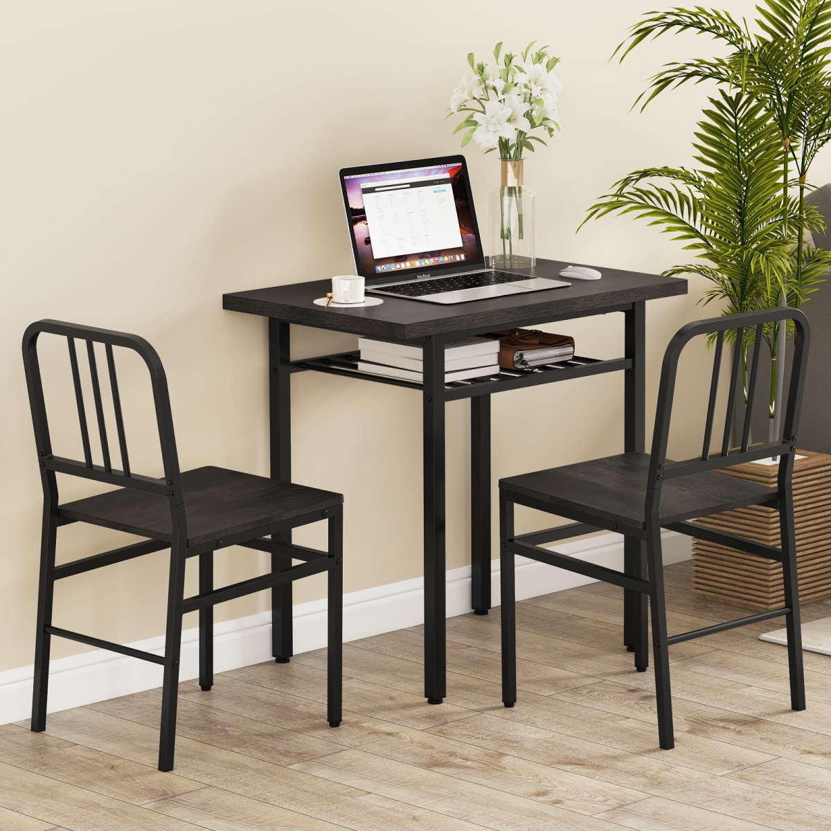 JV12326GR Dining Table Set with Rectangular Kitchen Table & 2 Chairs - Gray - 3 Piece