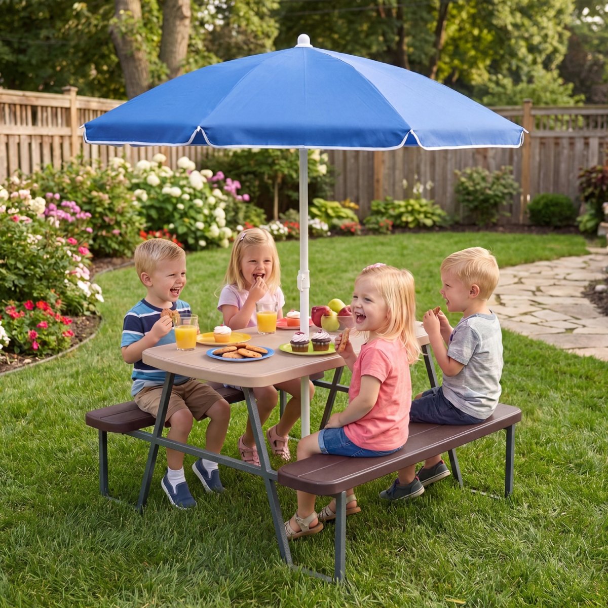 NP11820CF Kids Picnic Table with Benches Seats Up to 4 - Brown