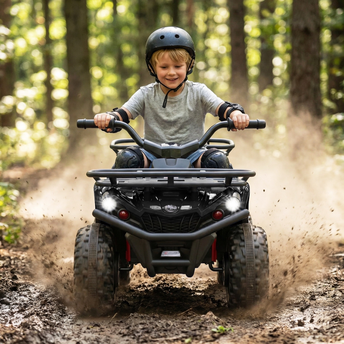 TQ10522US-DK 24V Electric Ride on Quad with LED Headlights - Black