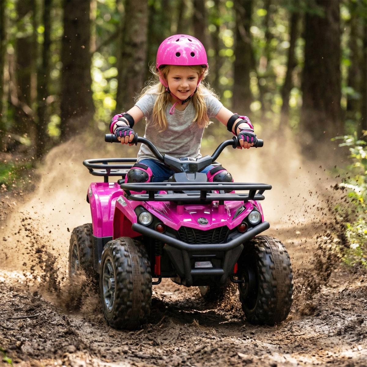 TQ10522US-PI 24V Electric Ride on Quad with LED Headlights - Pink
