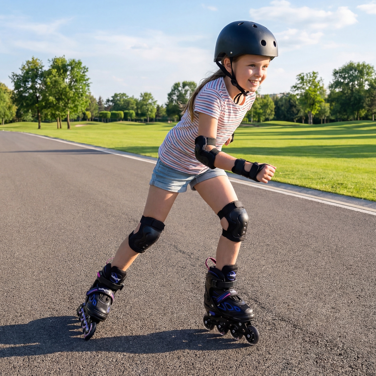 TS10382PU 4 Sizes Adjustable Blade Roller Skates with Light-Up Wheels for Youth - Purple