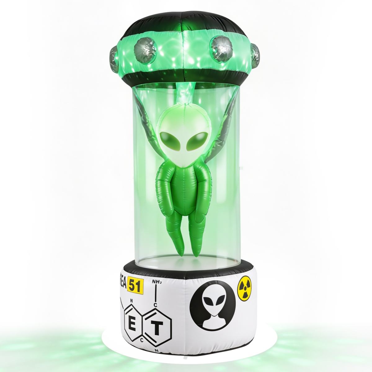 TT10045US 7.4 ft. Halloween Inflatable Alien with Rotating Flashing Green Lights - White & Green