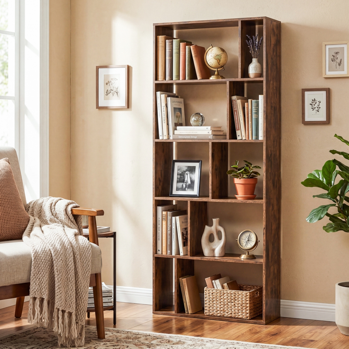 JV13544CF 5-Tier Modern Bookshelf with Open Back & 2 Anti-Tipping Kits - Brown