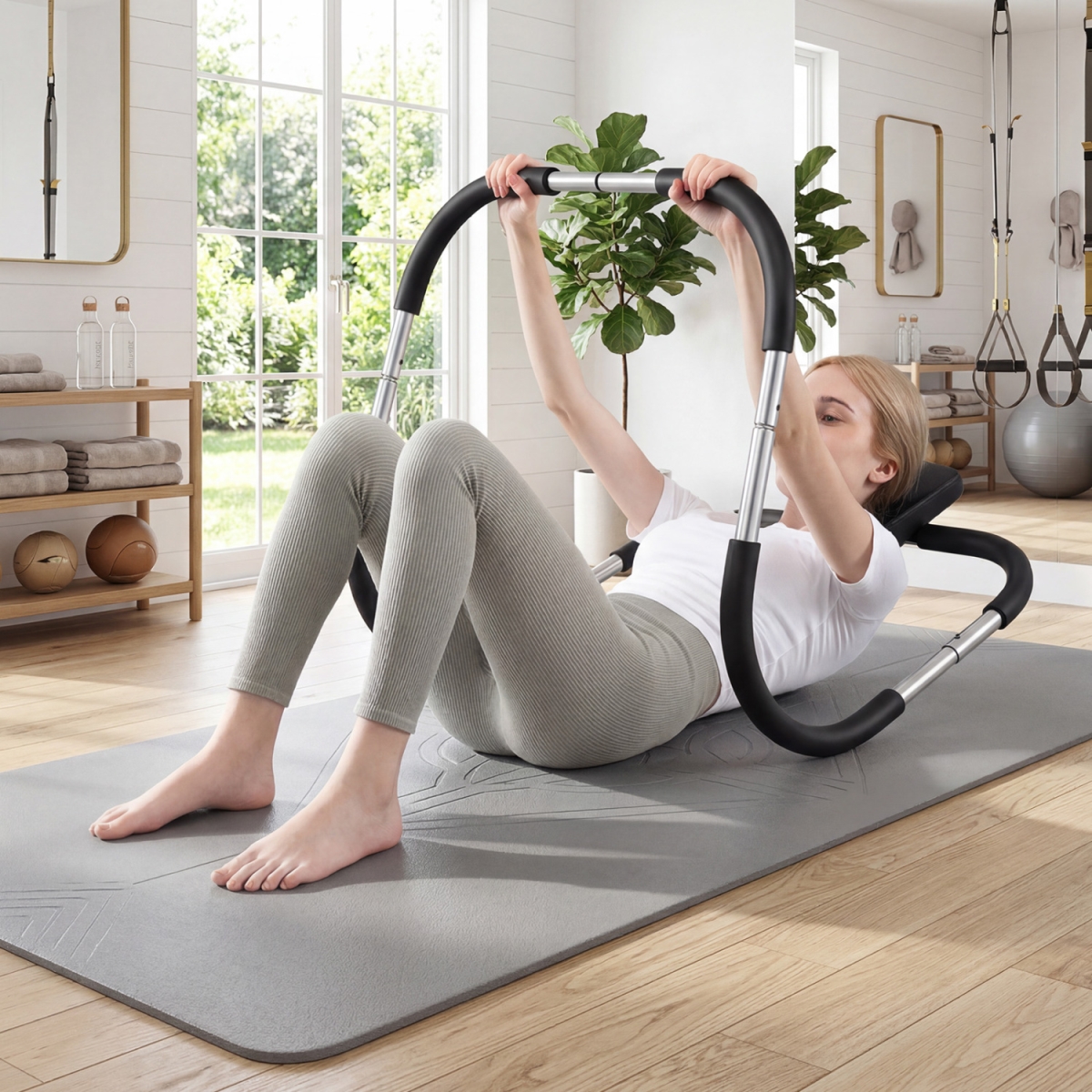 SP37831SL Portable AB Trainer with Headrest & Foam Handle for Office Home Gym - Silver